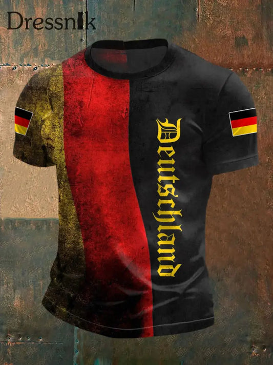 Herren Vintage Deutschland Print Casual T-Shirt Schwarz / S