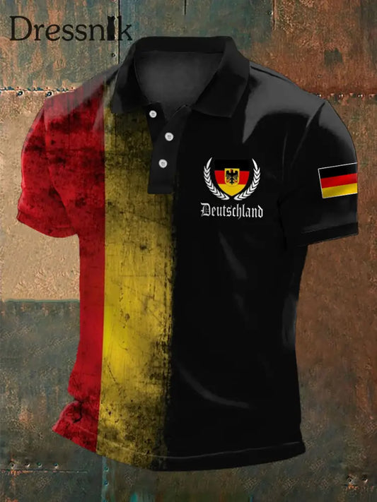 Herren Vintage Deutschland Print Casual Top Schwarz / S
