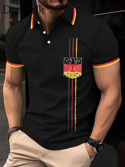 Herren Vintage Deutschland Print Casual Top Schwarz / S