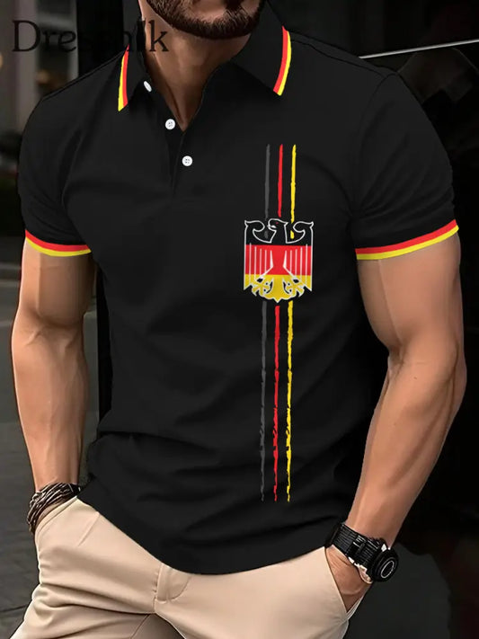 Herren Vintage Deutschland Print Casual Top Schwarz / S