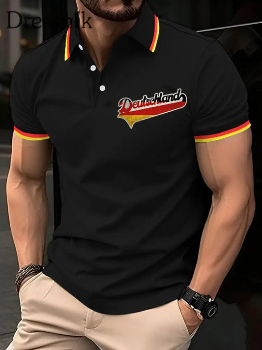 Herren Vintage Deutschland Print Casual Top Schwarz / S