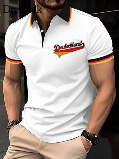 Herren Vintage Deutschland Print Casual Top Weiß / S