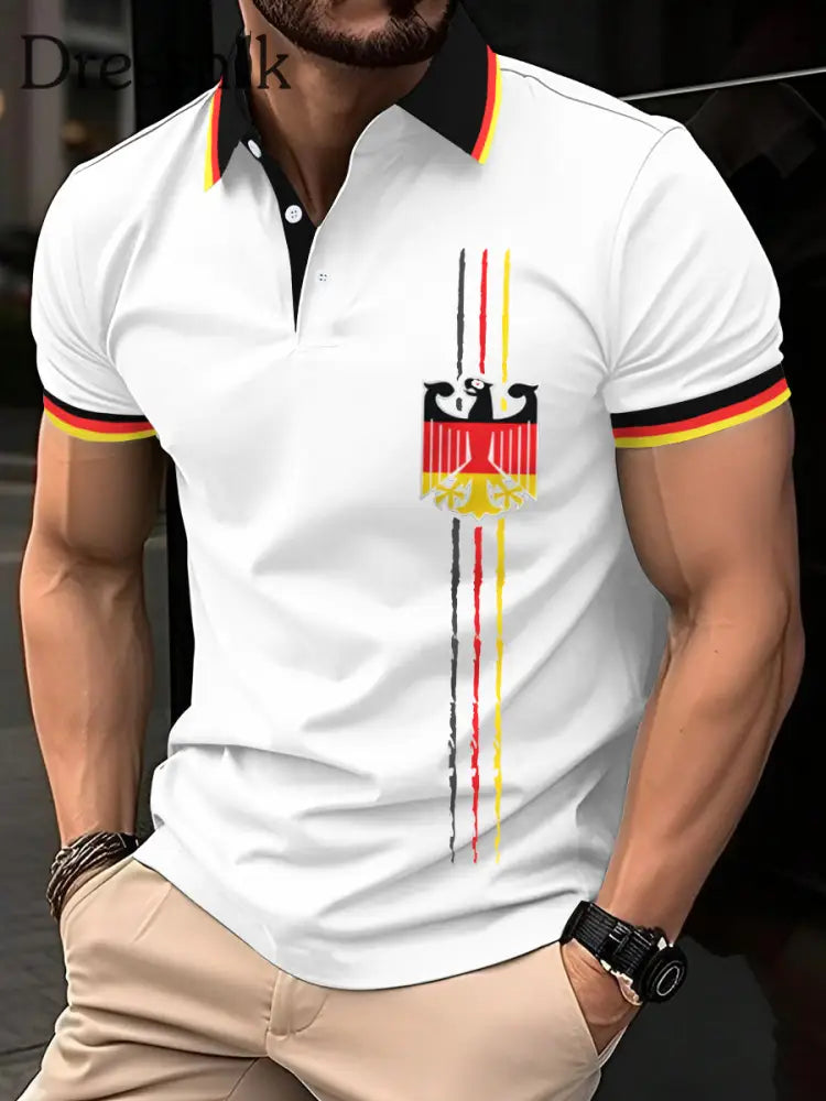 Herren Vintage Deutschland Print Casual Top Weiß / S