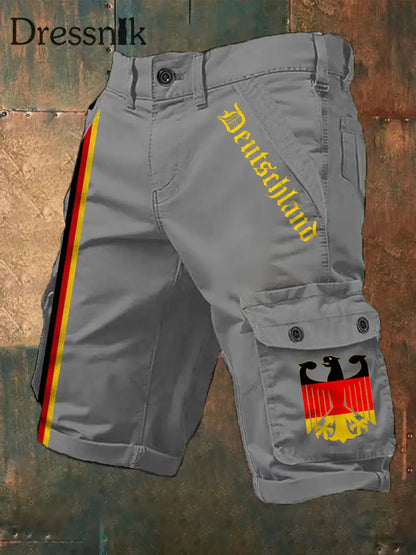 Herren Vintage Deutschland Print Freizeit-Cargo-Shorts Grau / S