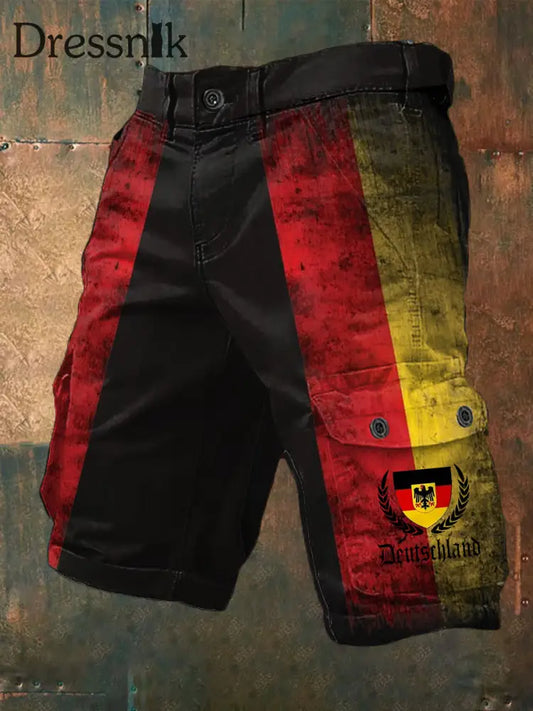 Herren Vintage Deutschland Print Freizeit-Cargo-Shorts Schwarz / S