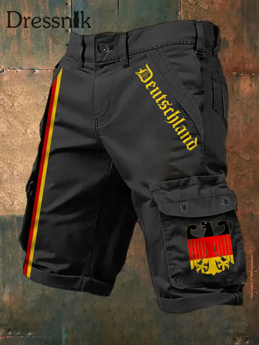 Herren Vintage Deutschland Print Freizeit-Cargo-Shorts Schwarz / S