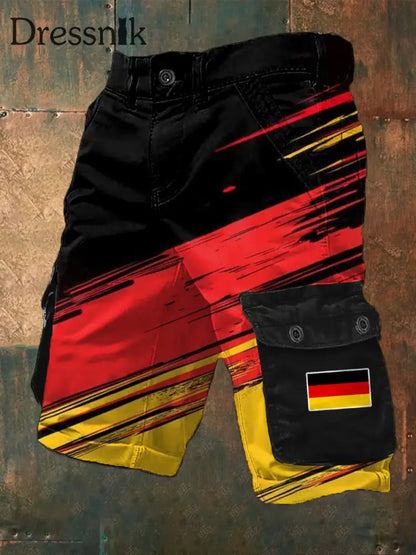 Herren Vintage Deutschland Print Freizeit-Cargo-Shorts Schwarz / S