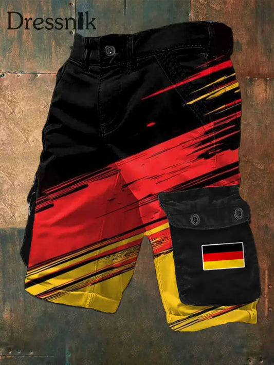 Herren Vintage Deutschland Print Freizeit-Cargo-Shorts Schwarz / S