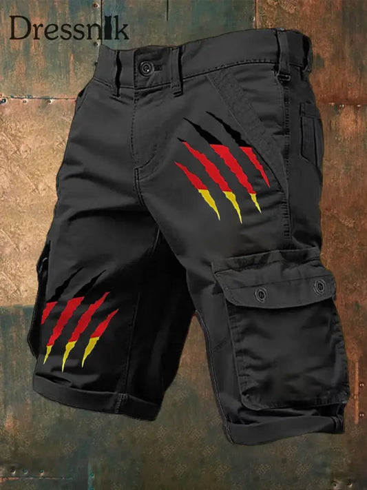 Herren Vintage Deutschland Print Freizeit-Cargo-Shorts Schwarz / S