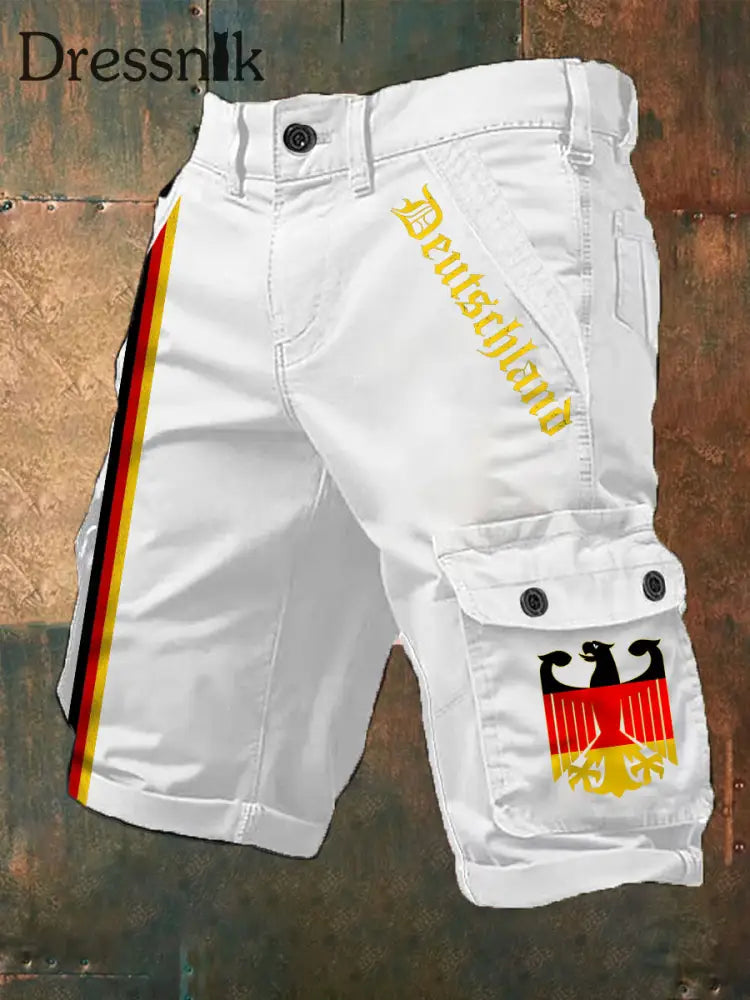 Herren Vintage Deutschland Print Freizeit-Cargo-Shorts Weiß / S