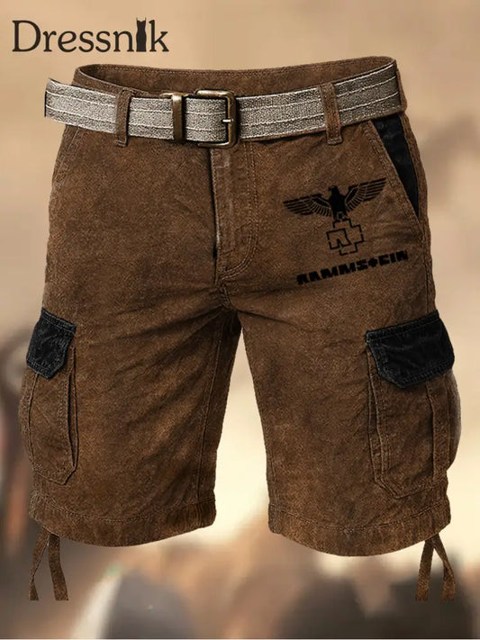Herren Vintage Eagle Rock Logo Farb block Druck Cargo Shorts A / S