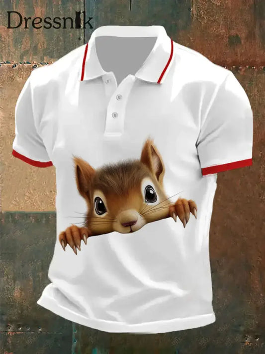 Herren Vintage Eichhörnchen-Muster lässig Polo-Shirt A / S