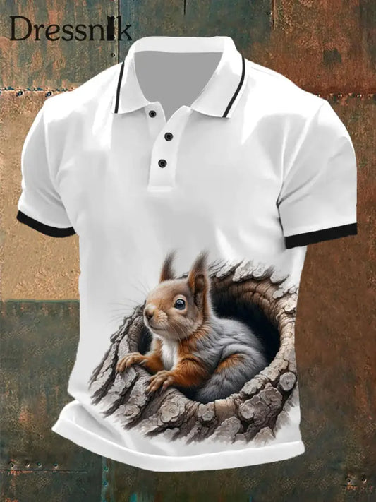 Herren Vintage Eichhörnchen-Muster lässig Polo-Shirt A / S