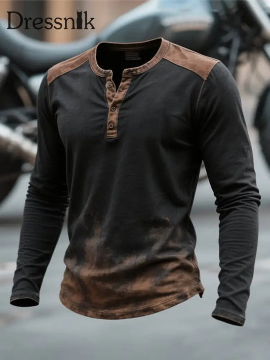 Herren Vintage einfaches Langarm T-Shirt Schwarz / S