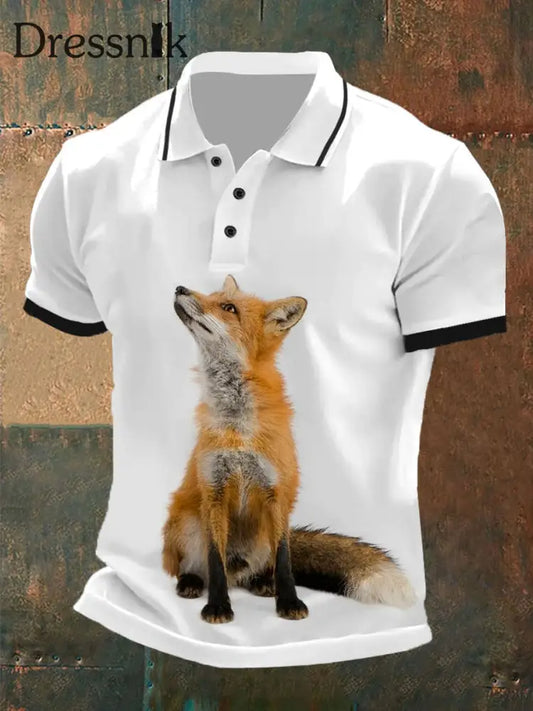 Herren Vintage Fox-Muster lässig Polo-Shirt A / S