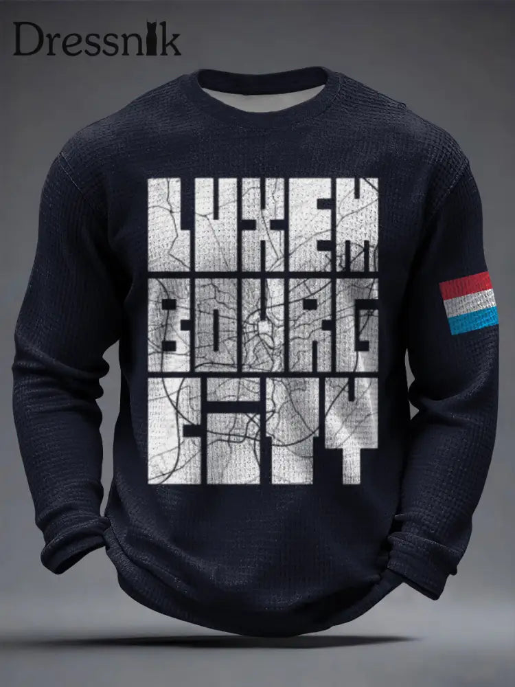 Herren Vintage geknacktes luxemburg isches T-Shirt mit Buchstaben bedruckt mehrfarbig / S