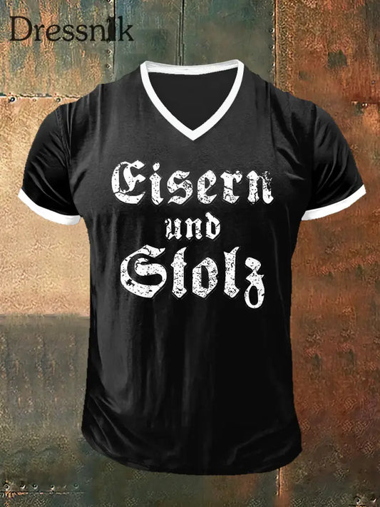Herren Vintage Germnay Text gedruckt Vintage Mode Kurzarm V-Ausschnitt T-Shirt Schwarz / S