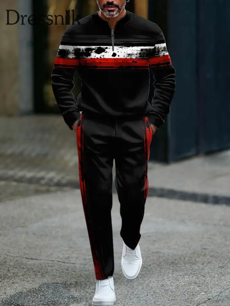 Herren Vintage-gewaschene gestreifte Business-Freizeit-Polo-Set mehrfarbig / S