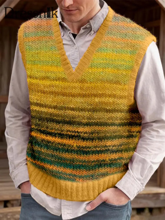 Herren Vintage Gradient Farbe Gemütliches Stricken V-Ausschnitt Tanktop als bild / S