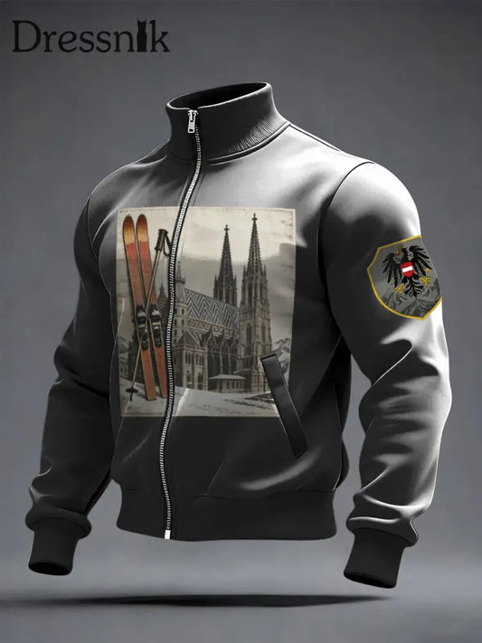 Herren Vintage Grau Wiener Dom & Ski Print Jacke mehrfarbig / S