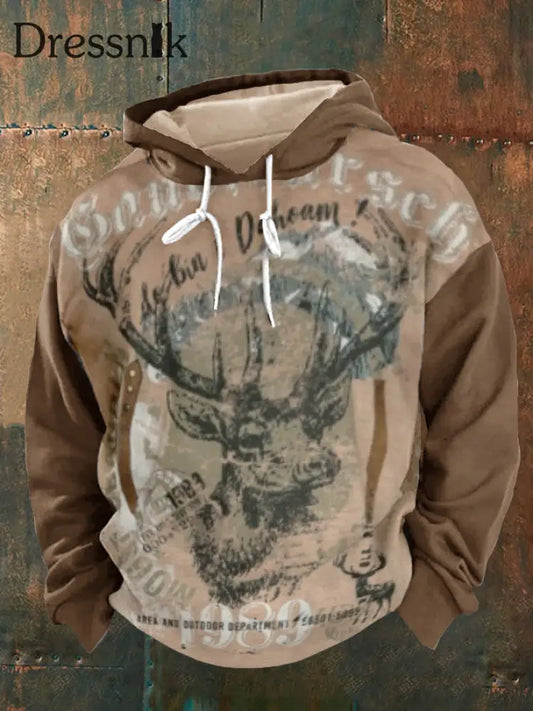 Herren Vintage Hirschjagd grafik Übergroßes Kapuzen Sweatshirt Braun / S
