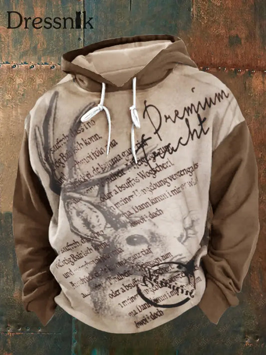 Herren Vintage Hirschjagd grafik Übergroßes Kapuzen Sweatshirt Braun / S