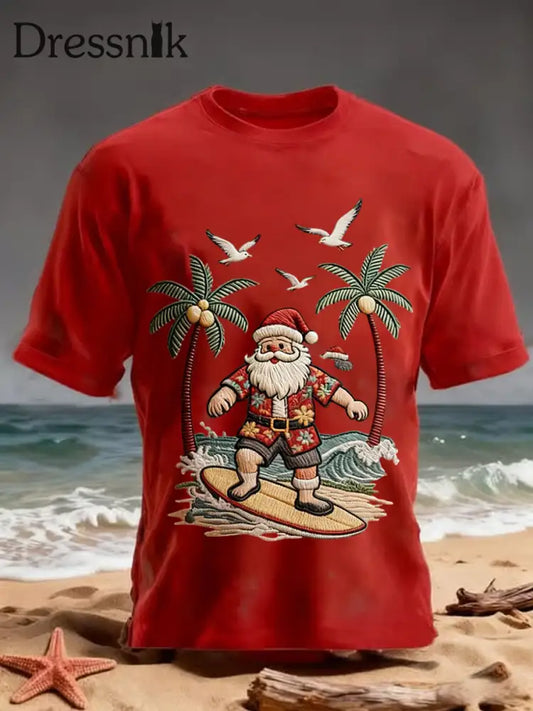 Herren Vintage Holiday Santa Claus Print Casual T-Shirt reines Rot / S
