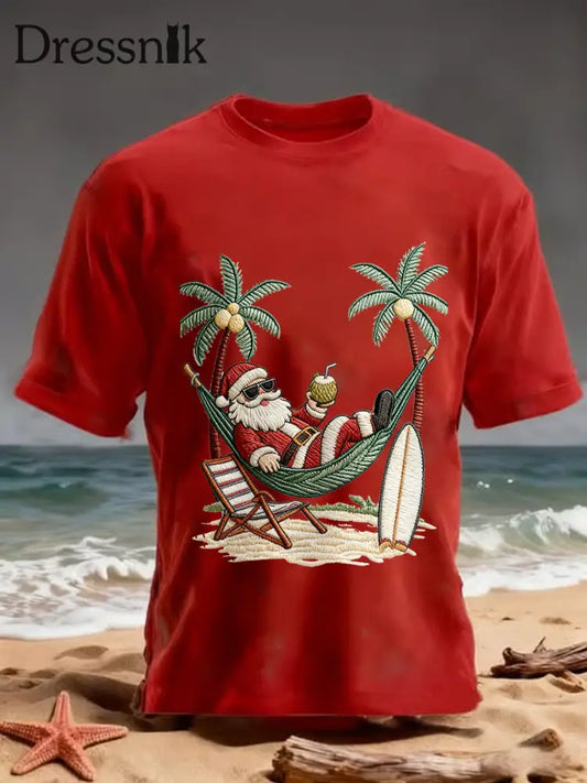 Herren Vintage Holiday Santa Claus Print Casual T-Shirt reines Rot / S