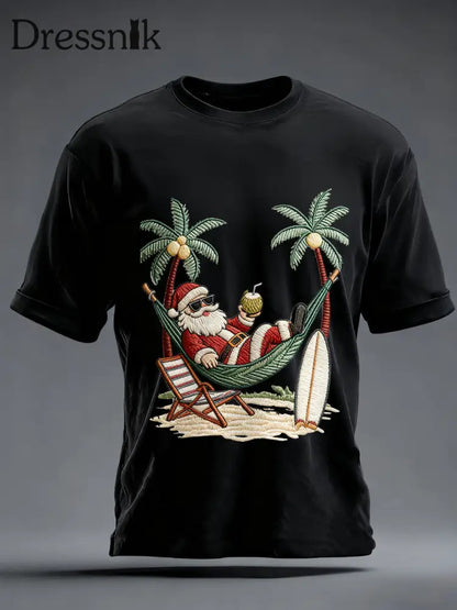 Herren Vintage Holiday Santa Claus Print Casual T-Shirt Schwarz / S