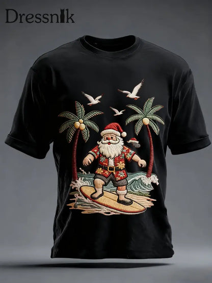 Herren Vintage Holiday Santa Claus Print Casual T-Shirt Schwarz / S