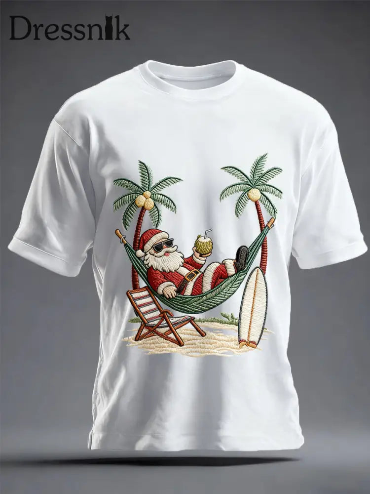 Herren Vintage Holiday Santa Claus Print Casual T-Shirt Weiß / S