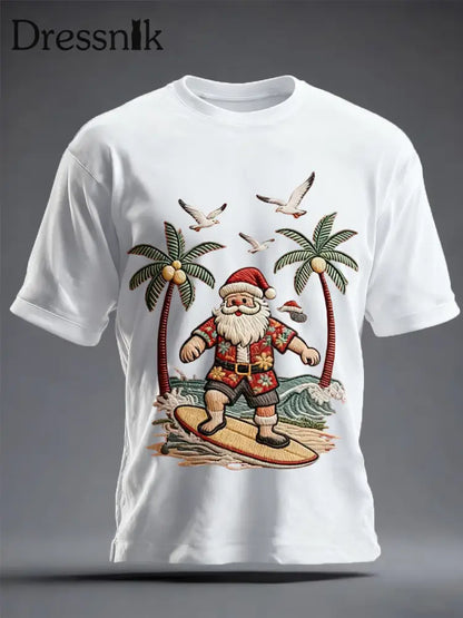 Herren Vintage Holiday Santa Claus Print Casual T-Shirt Weiß / S