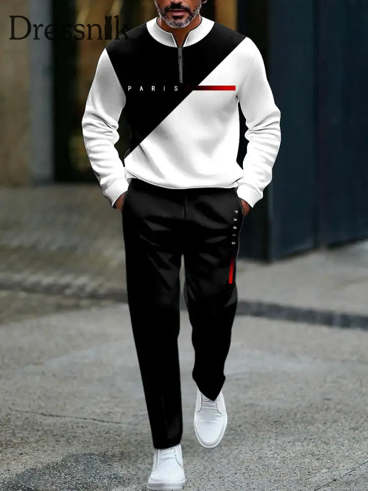 Herren Vintage-inspiriertes Patchwork-lässiges Polo-Hosen-Set mehrfarbig / S