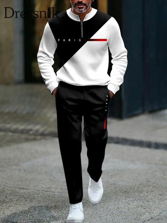 Herren Vintage-inspiriertes Patchwork-lässiges Polo-Hosen-Set mehrfarbig / S