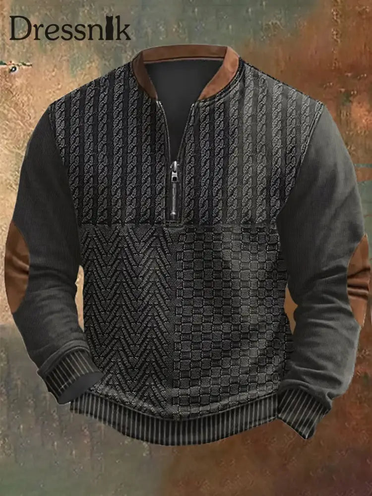 Herren Vintage Kabel muster Print Casual Reiß verschluss Sweatshirt Bild 1 / S