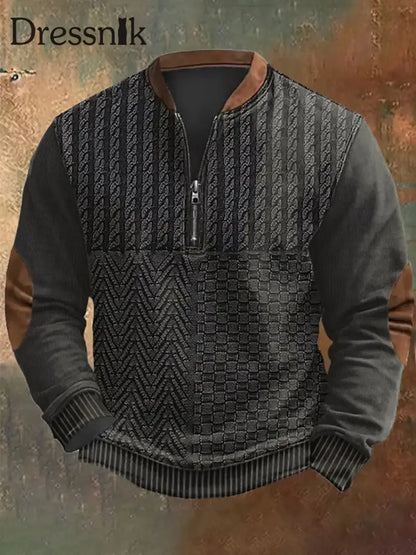 Herren Vintage Kabel muster Print Casual Reiß verschluss Sweatshirt Bild 1 / S