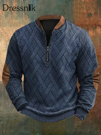 Herren Vintage Kabel muster Print Casual Reiß verschluss Sweatshirt Blau / S