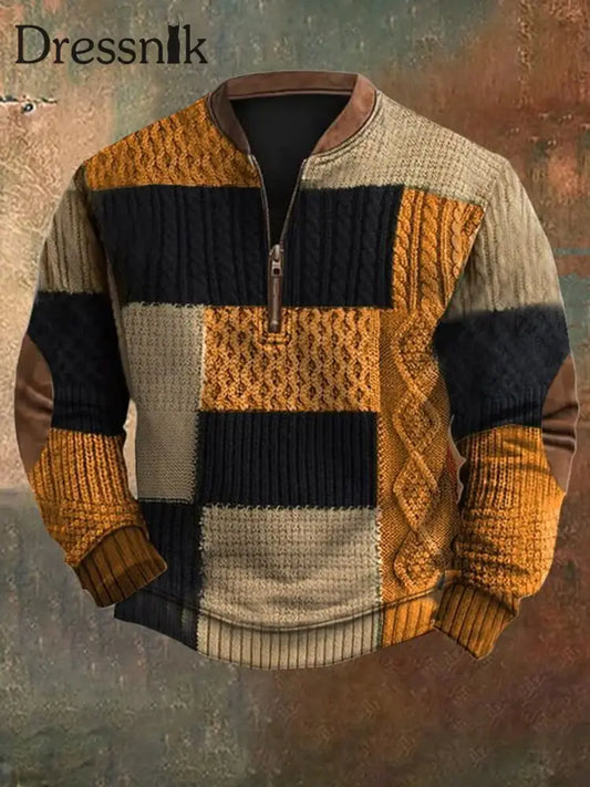 Herren Vintage Kabel muster Print Casual Reiß verschluss Sweatshirt Gelb / S