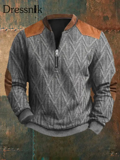 Herren Vintage Kabel muster Print Casual Reiß verschluss Sweatshirt Grau / S