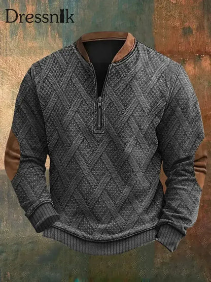 Herren Vintage Kabel muster Print Casual Reiß verschluss Sweatshirt Grau / S