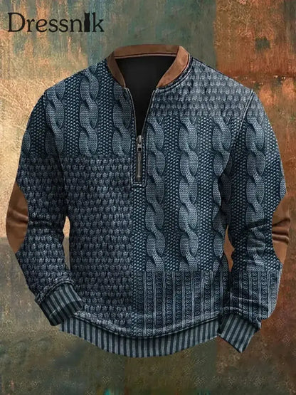 Herren Vintage Kabel muster Print Casual Reiß verschluss Sweatshirt Marineblau / S