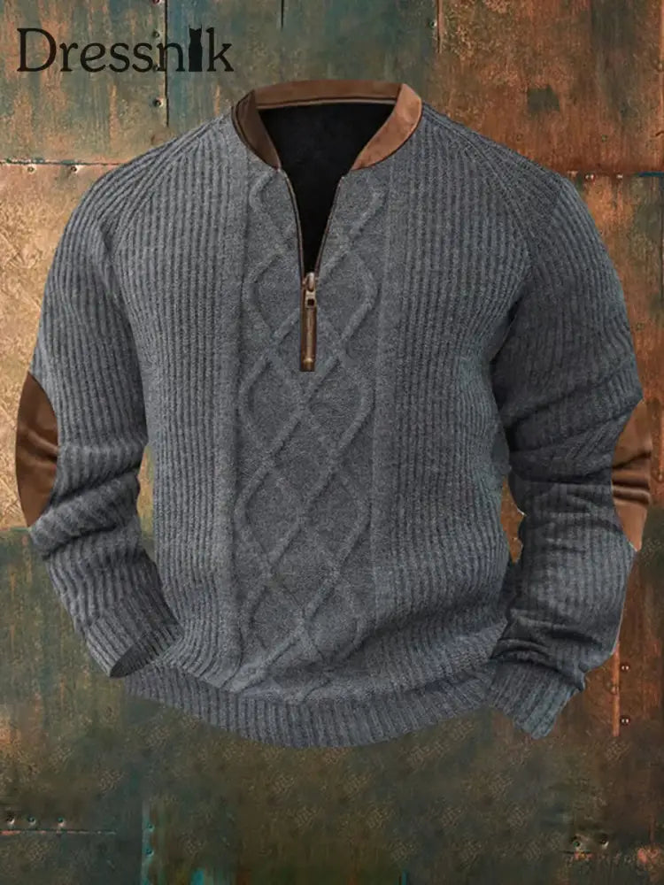 Herren Vintage Kabel muster Print Casual Sweatshirt Dunkelgrau / S