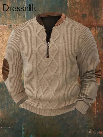 Herren Vintage Kabel muster Print Casual Sweatshirt Khaki / S