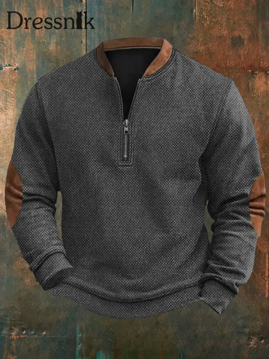 Herren Vintage Karo Print Casual Reiß verschluss Sweatshirt Dunkelgrau / S