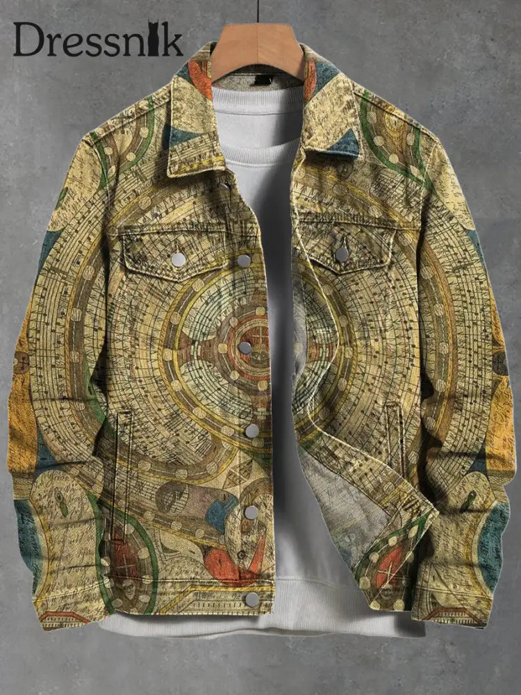 Herren Vintage Kunstdruck Lässige Langarm Jacke