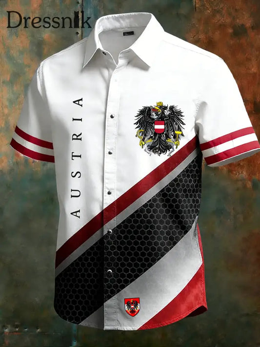 Herren Vintage Kurzarm-Hemd mit österreichi schem Flaggen muster bedruckt Business-Freizeit hemd A / S