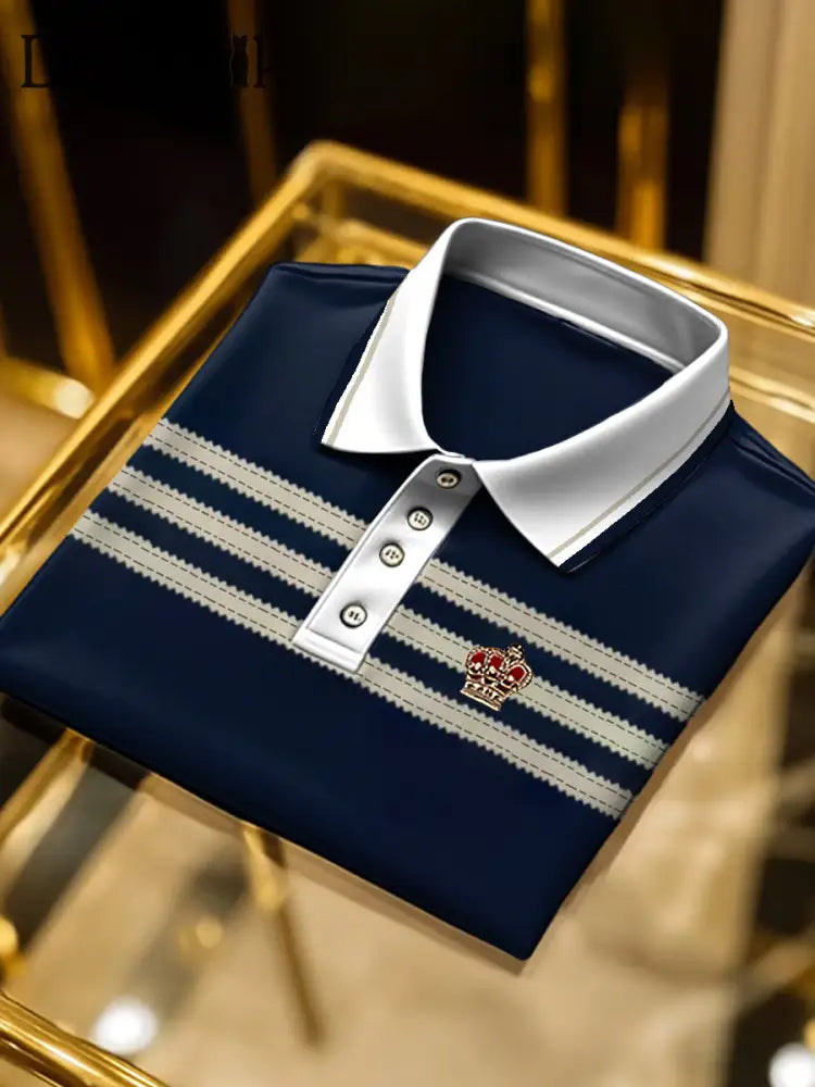 Herren Vintage Marineblau Gestreiftes Polo-Shirt Marineblau / S