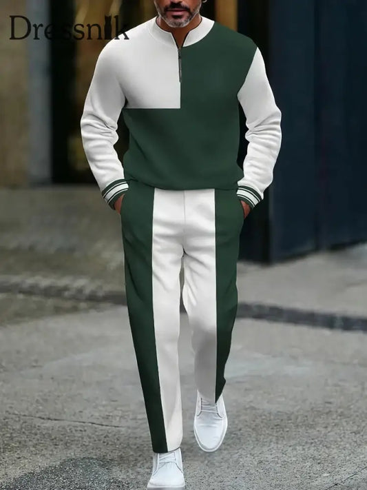 Herren Vintage Minimalist Business Casual Polo Hosen Anzug mehrfarbig / S