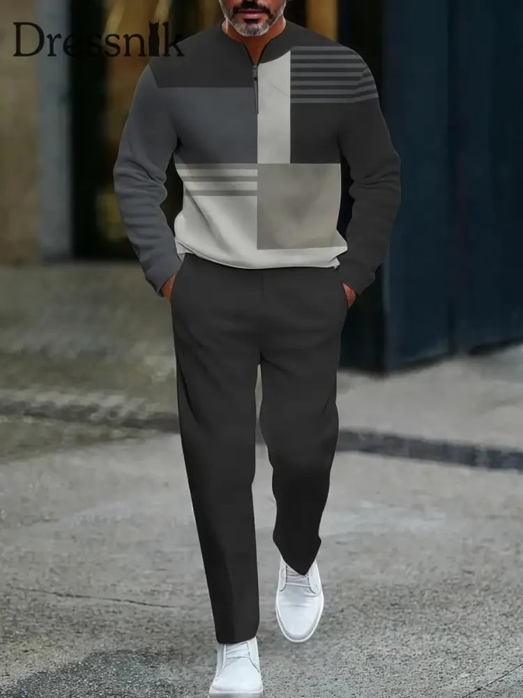Herren Vintage Minimalist Business Casual Polo Hosen Anzug mehrfarbig / S