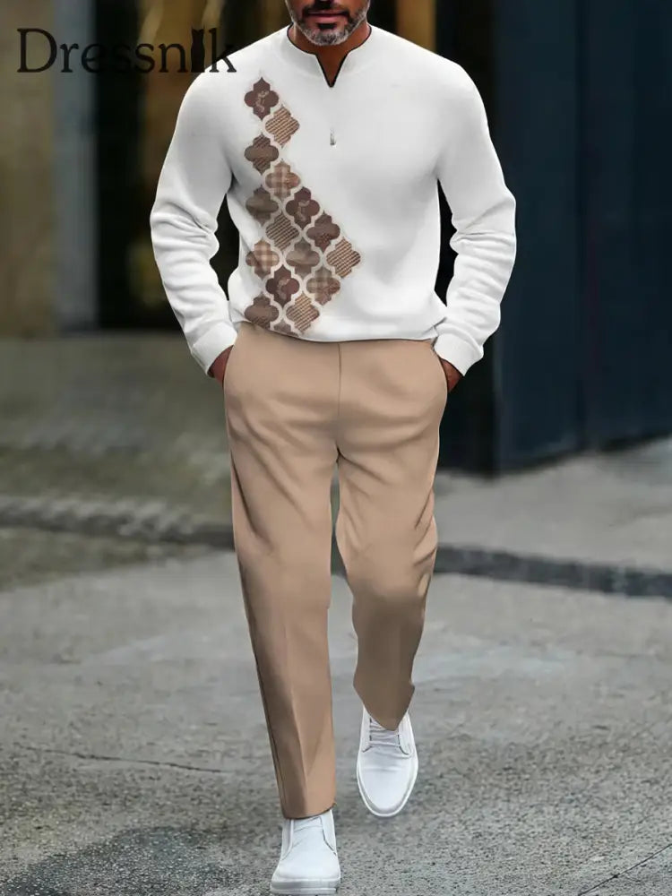 Herren Vintage Minimalist Business Casual Polo Hosen Anzug mehrfarbig / S